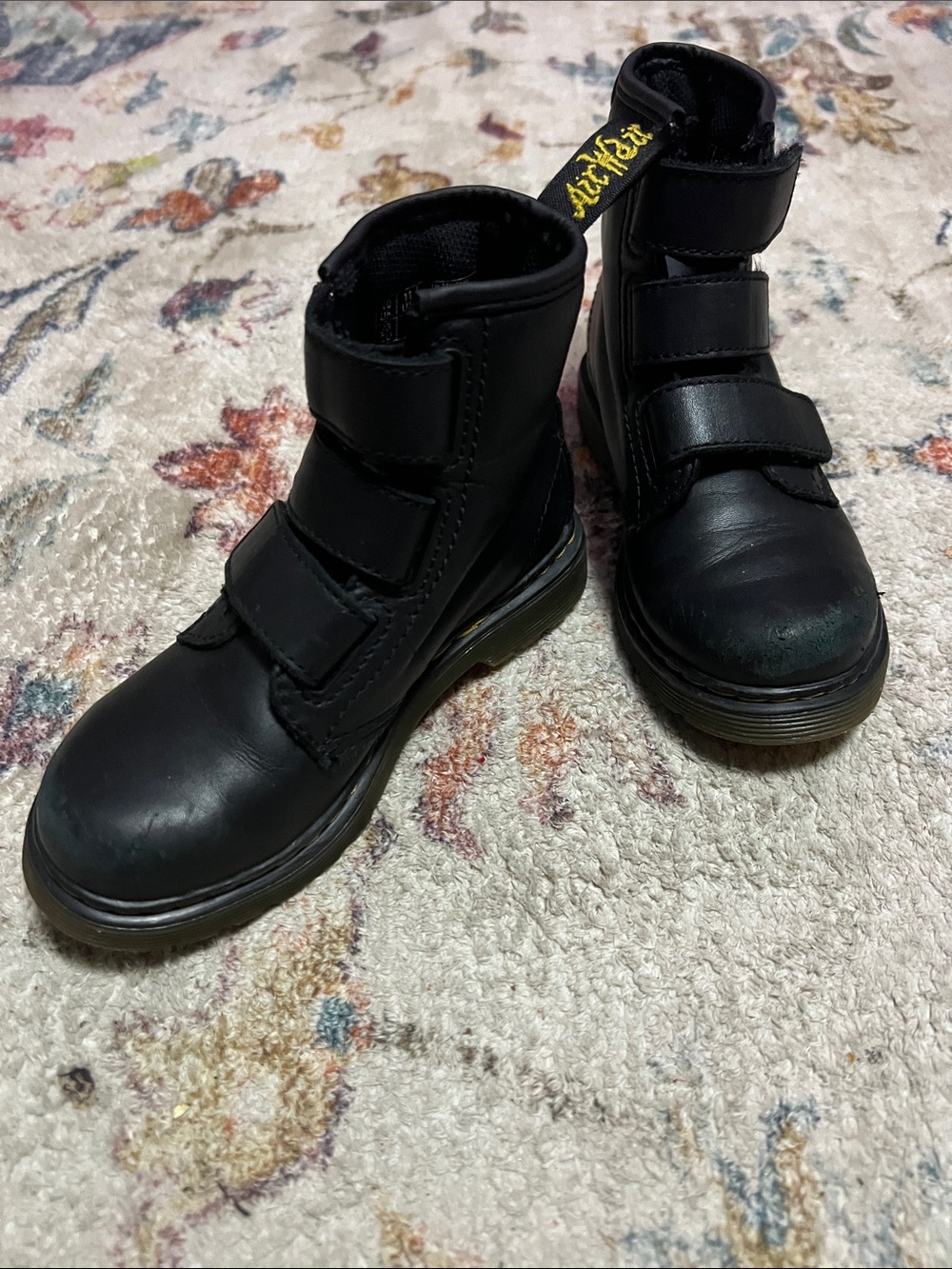 Dr. Martens Kids Black Leather Velcro Ankle Boots